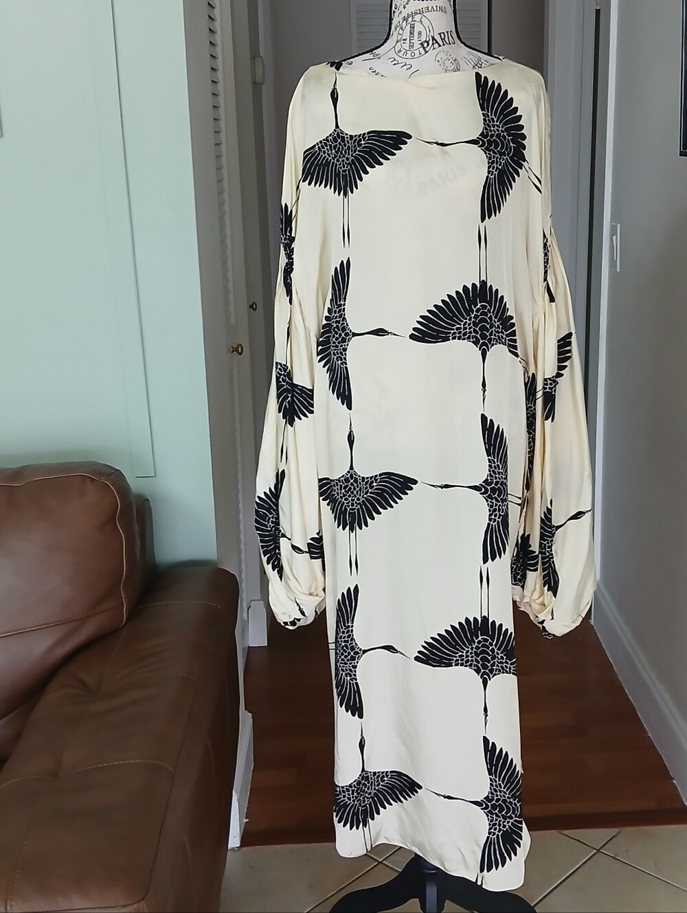 KHAITE Zelma Black & Cream Crane Print Dress - Picture 4 of 16
